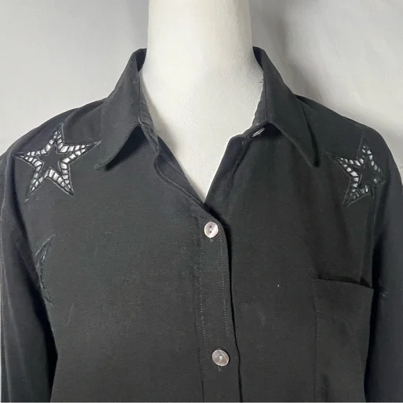 Rails‎ Charli Eyelet Stars Linen Blend Button Down Shirt Black Size Medium Boho - Picture 2 of 11